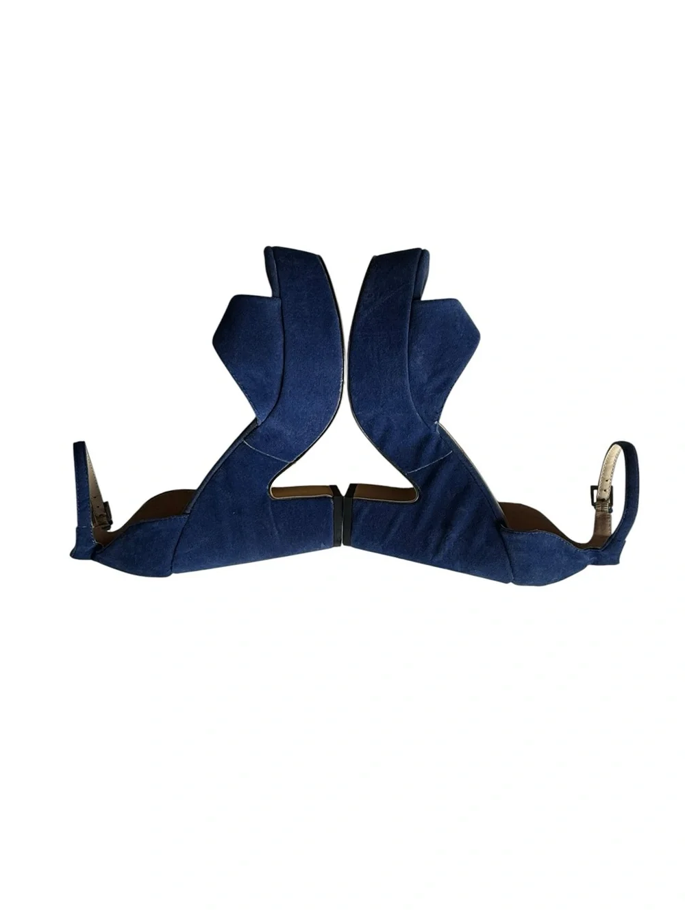 LOSLANDIFEN Chunky Block Heel Peep Toe Ankle Strap Blue Size 8.5 EUR 39 Formal
